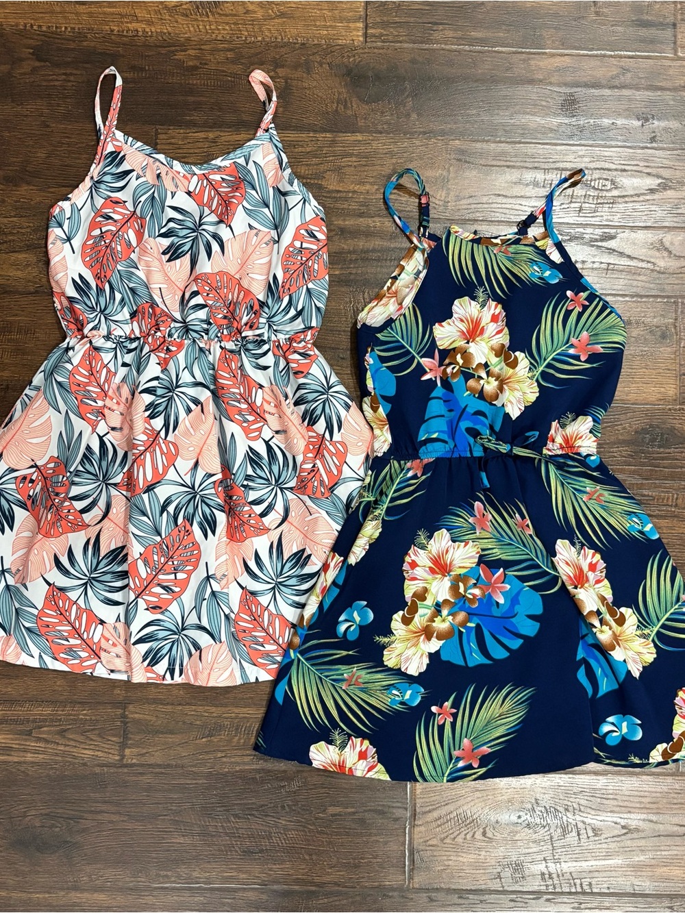Girls' Tropical Floral Sundress - Navy and Coral Colorways
